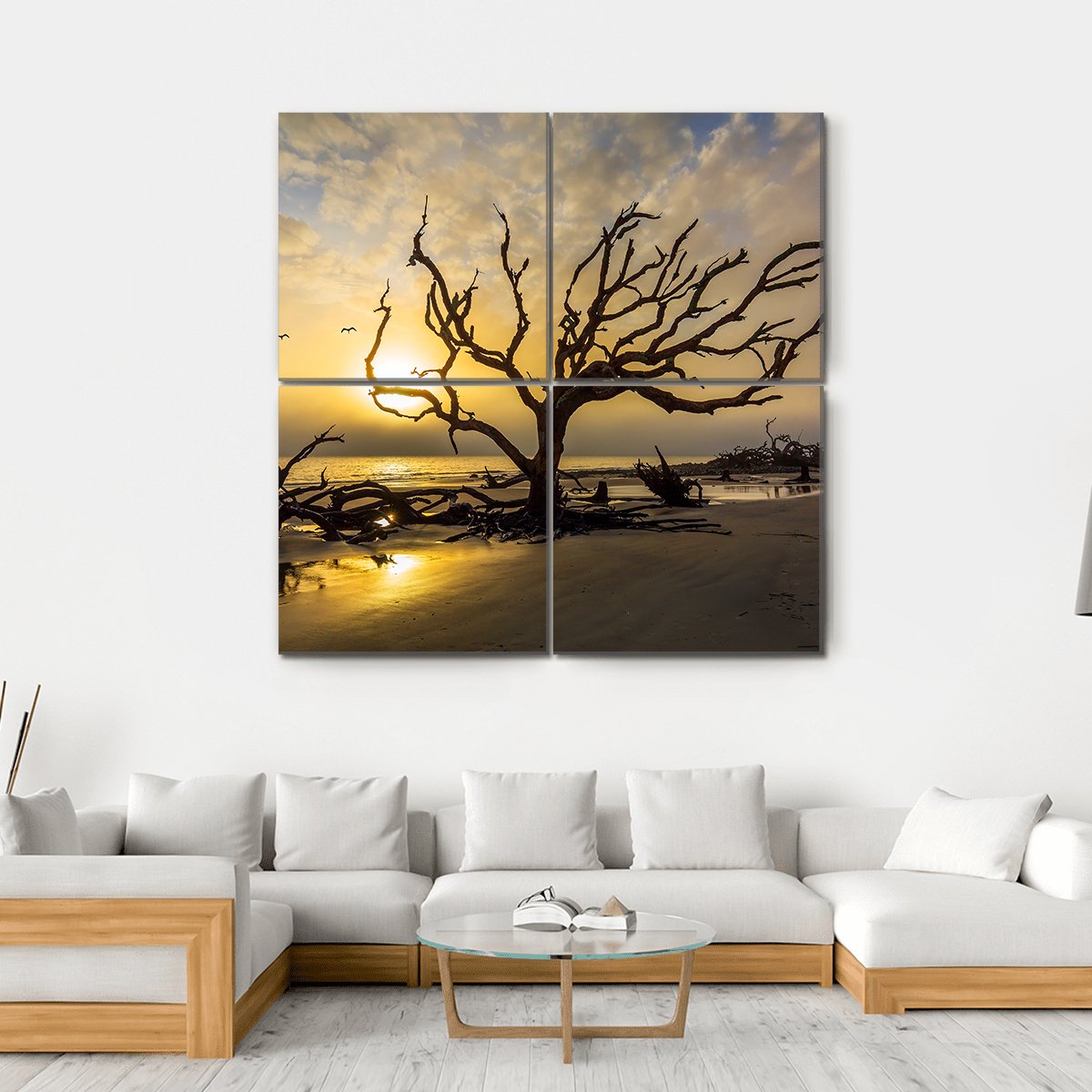 Driftwood Covered Beach Canvas Wall Art-4 Square-Gallery Wrap-17" x 17"-Tiaracle