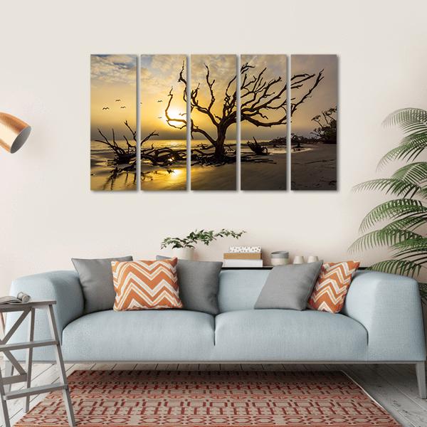Driftwood Covered Beach Canvas Wall Art-5 Horizontal-Gallery Wrap-22" x 12"-Tiaracle