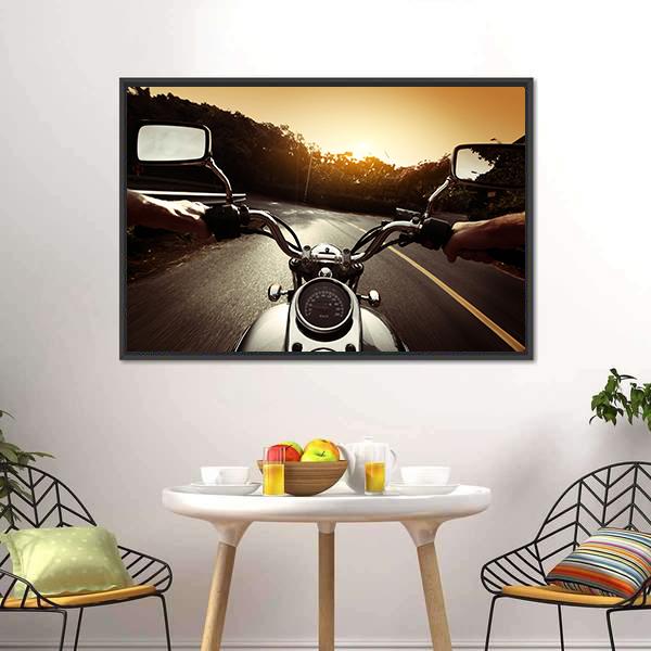 Driver Riding Motorcycle Canvas Wall Art-1 Piece-Floating Frame-24" x 16"-Tiaracle