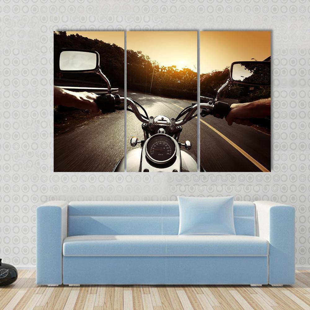 Driver Riding Motorcycle Canvas Wall Art-3 Horizontal-Gallery Wrap-37" x 24"-Tiaracle