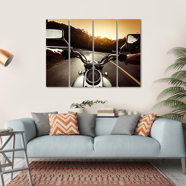 Driver Riding Motorcycle Canvas Wall Art-4 Horizontal-Gallery Wrap-34" x 24"-Tiaracle