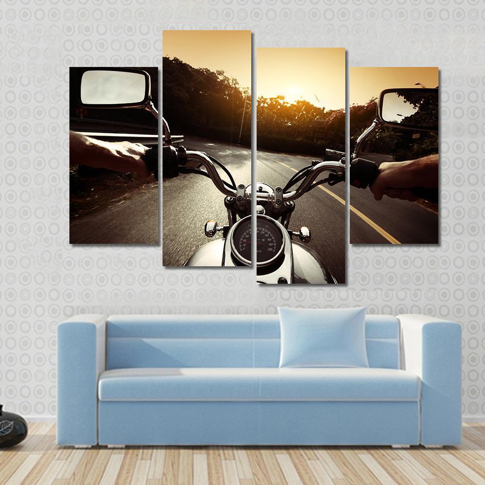 Driver Riding Motorcycle Canvas Wall Art-4 Pop-Gallery Wrap-50" x 32"-Tiaracle