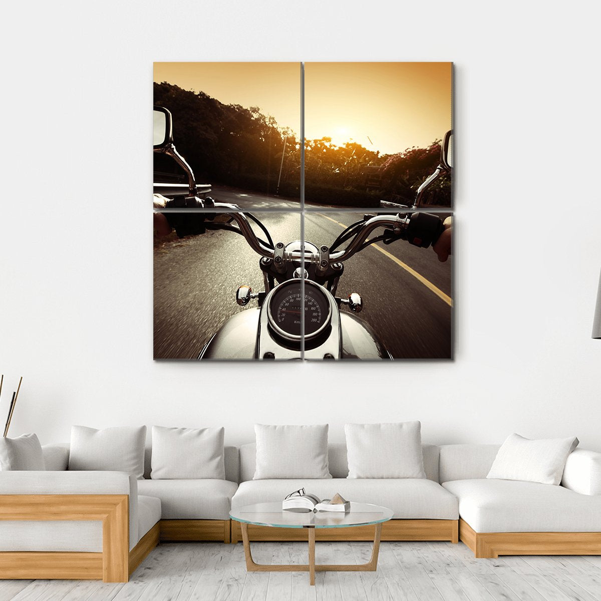 Driver Riding Motorcycle Canvas Wall Art-4 Square-Gallery Wrap-17" x 17"-Tiaracle