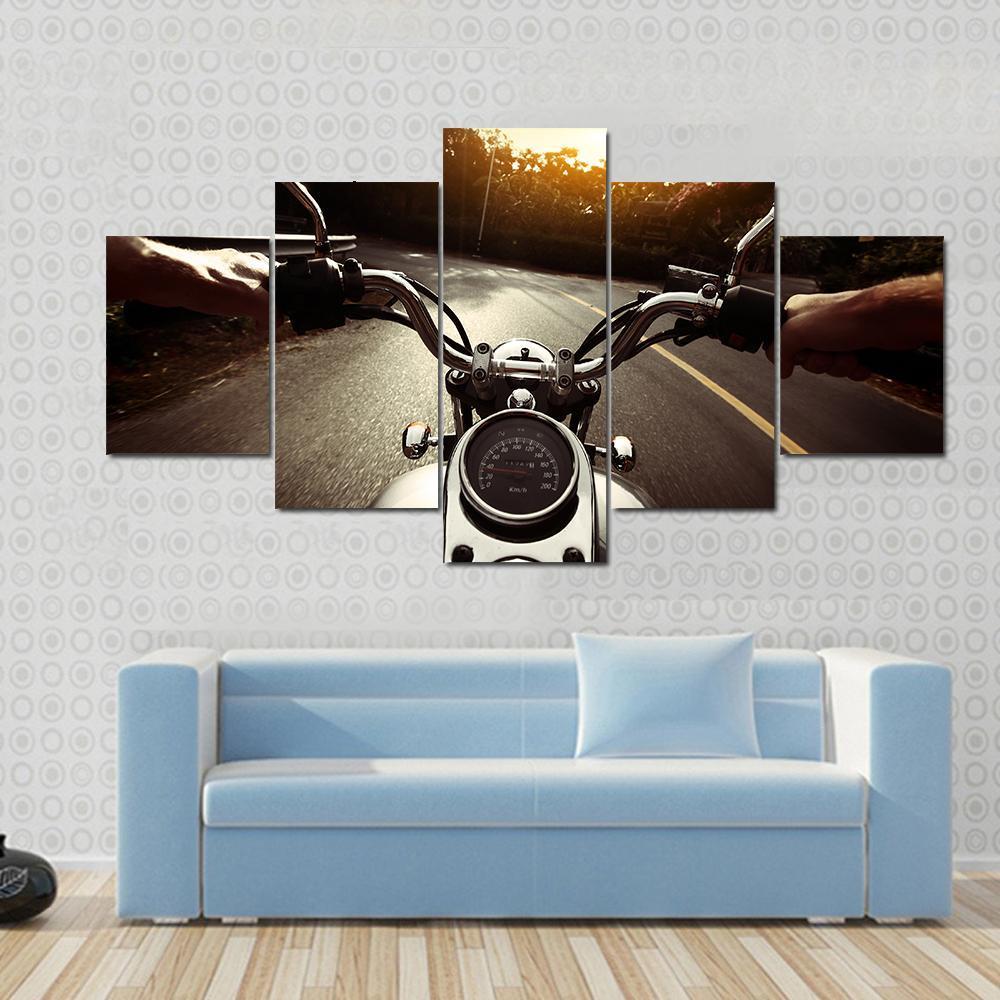 Driver Riding Motorcycle Canvas Wall Art-5 Star-Gallery Wrap-62" x 32"-Tiaracle