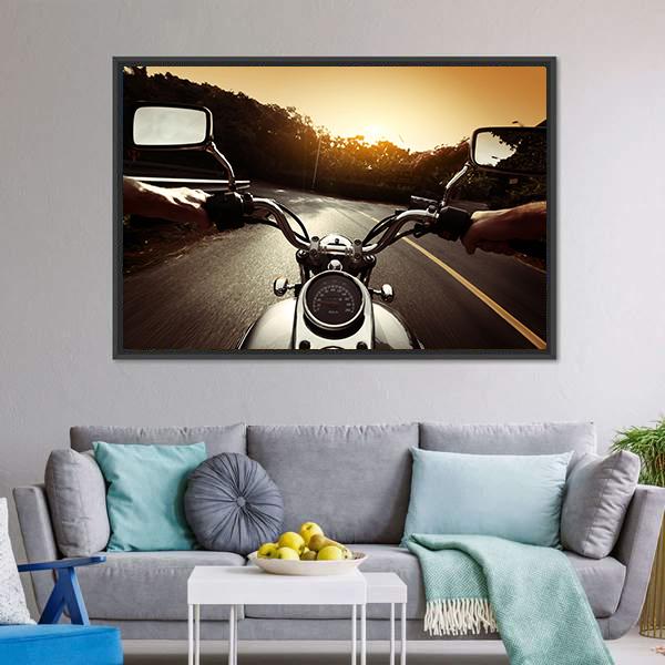 Driver Riding Motorcycle Canvas Wall Art-3 Horizontal-Gallery Wrap-25" x 16"-Tiaracle