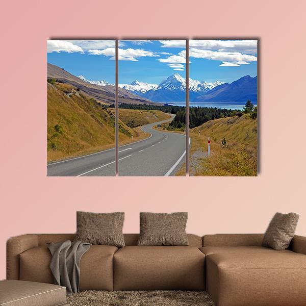 Road Towards Mt Cook Canvas Wall Art-3 Horizontal-Gallery Wrap-37" x 24"-Tiaracle