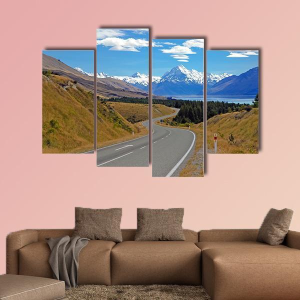 Road Towards Mt Cook Canvas Wall Art-4 Pop-Gallery Wrap-50" x 32"-Tiaracle