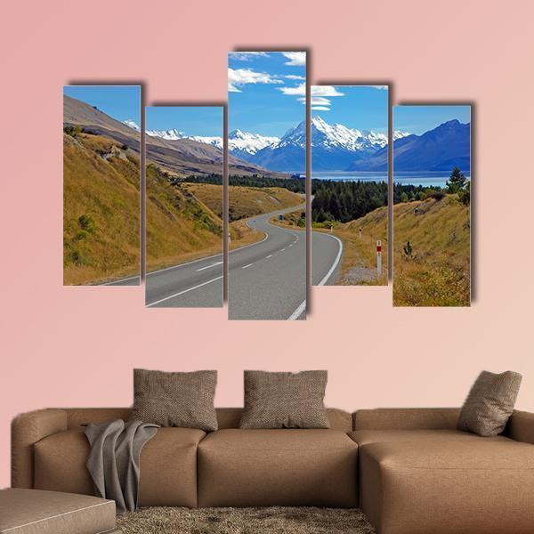 Road Towards Mt Cook Canvas Wall Art-5 Pop-Gallery Wrap-47" x 32"-Tiaracle