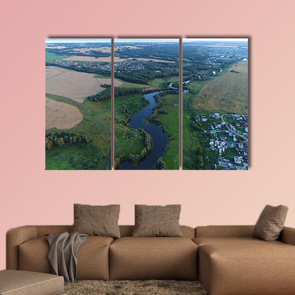 Drone View Of River Canvas Wall Art-3 Horizontal-Gallery Wrap-37" x 24"-Tiaracle