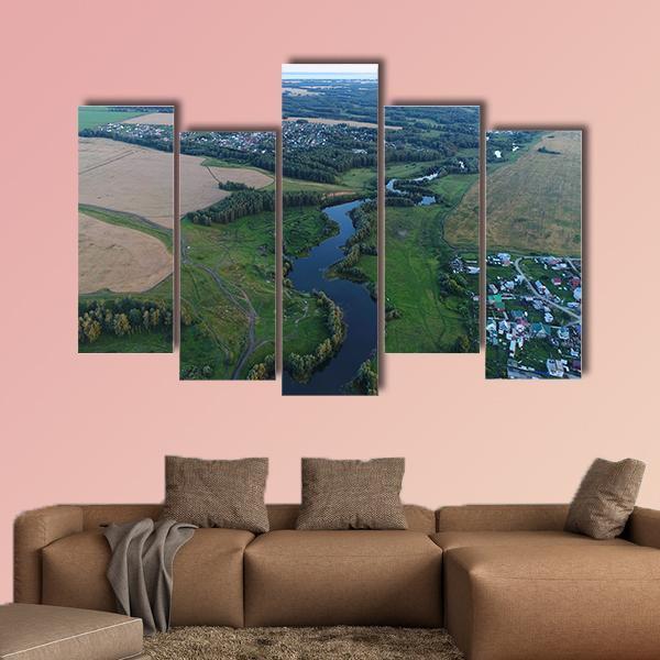 Drone View Of River Canvas Wall Art-5 Pop-Gallery Wrap-47" x 32"-Tiaracle