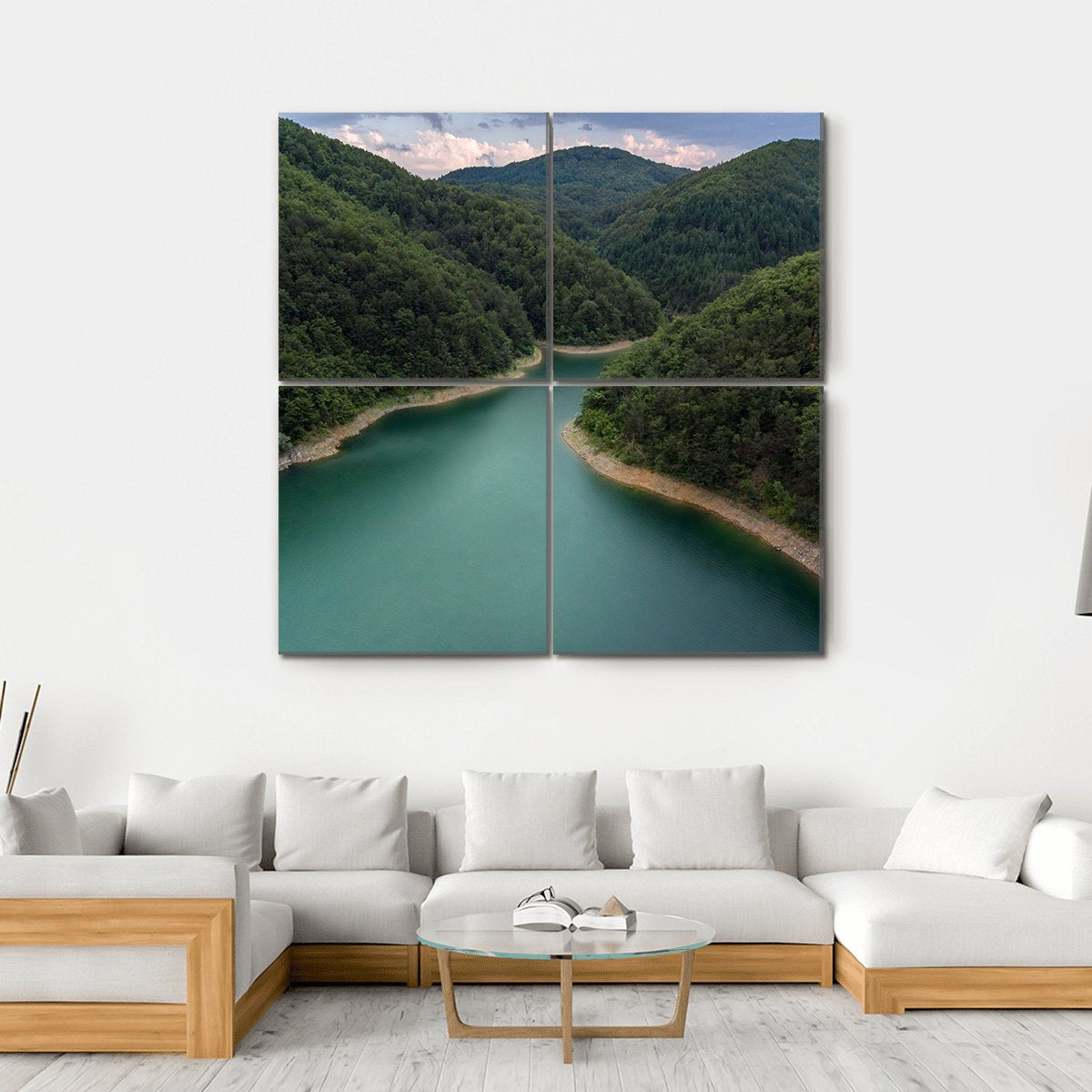 Drone View Of Lake Canvas Wall Art-4 Square-Gallery Wrap-17" x 17"-Tiaracle