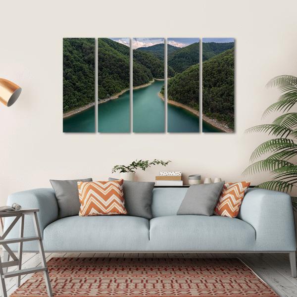 Drone View Of Lake Canvas Wall Art-5 Horizontal-Gallery Wrap-22" x 12"-Tiaracle