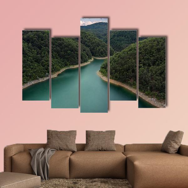 Drone View Of Lake Canvas Wall Art-5 Pop-Gallery Wrap-47" x 32"-Tiaracle