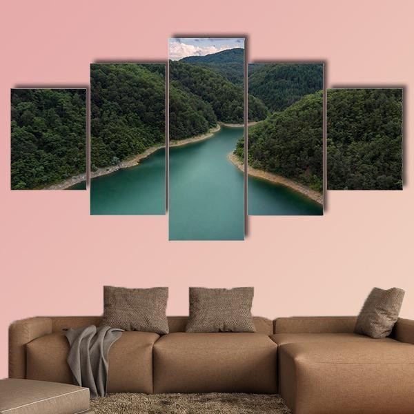 Drone View Of Lake Canvas Wall Art-5 Star-Gallery Wrap-62" x 32"-Tiaracle