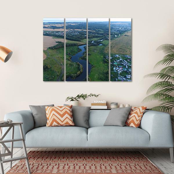 Drone View Of River Canvas Wall Art-4 Horizontal-Gallery Wrap-34" x 24"-Tiaracle