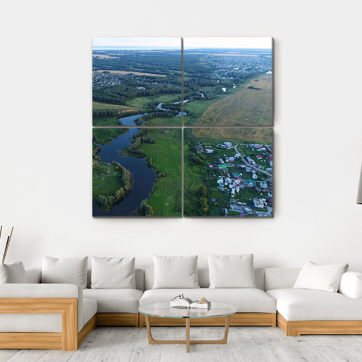 Drone View Of River Canvas Wall Art-4 Square-Gallery Wrap-17" x 17"-Tiaracle