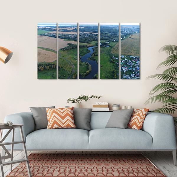 Drone View Of River Canvas Wall Art-5 Horizontal-Gallery Wrap-22" x 12"-Tiaracle