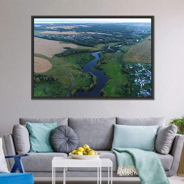 Drone View Of River Panoramic Canvas Wall Art-1 Piece-36" x 12"-Tiaracle