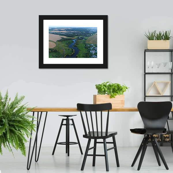 Drone View Of River Panoramic Canvas Wall Art-1 Piece-36" x 12"-Tiaracle