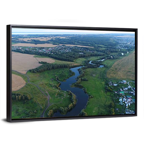 Drone View Of River Panoramic Canvas Wall Art-1 Piece-36" x 12"-Tiaracle