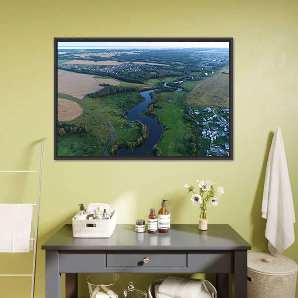 Drone View Of River Panoramic Canvas Wall Art-1 Piece-36" x 12"-Tiaracle