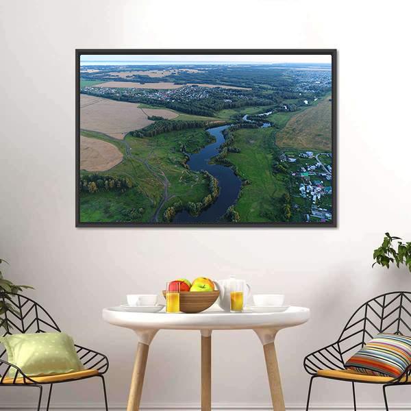 Drone View Of River Panoramic Canvas Wall Art-1 Piece-36" x 12"-Tiaracle