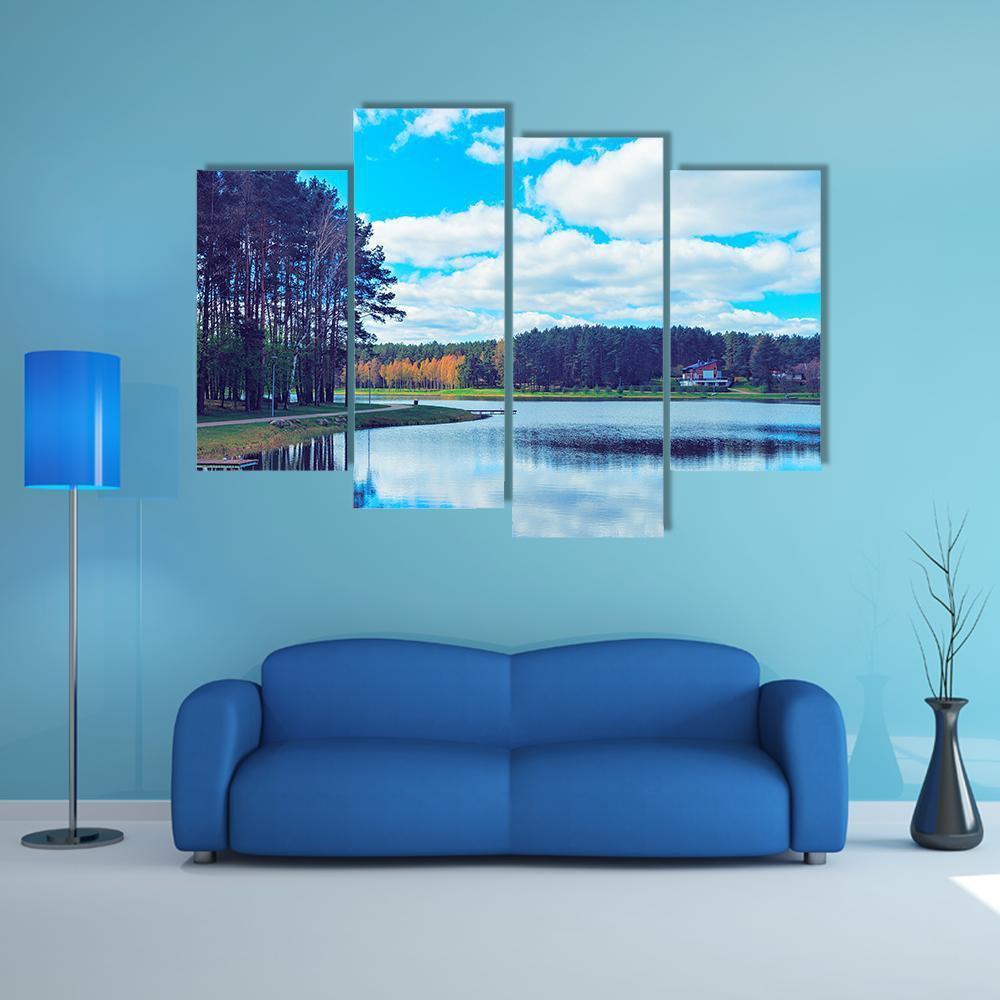 Druskonis Lake In Druskininkai Canvas Wall Art-4 Pop-Gallery Wrap-50" x 32"-Tiaracle