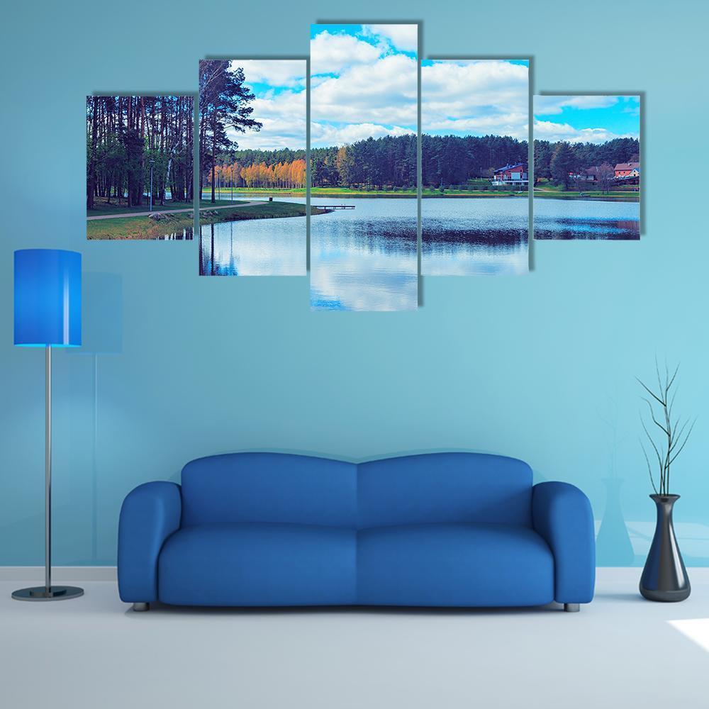 Druskonis Lake In Druskininkai Canvas Wall Art-5 Star-Gallery Wrap-62" x 32"-Tiaracle