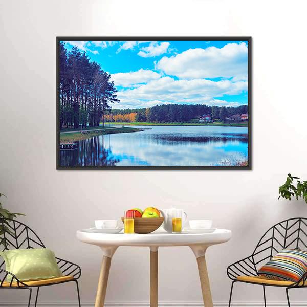 Druskonis Lake In Druskininkai Canvas Wall Art-1 Piece-Floating Frame-24" x 16"-Tiaracle