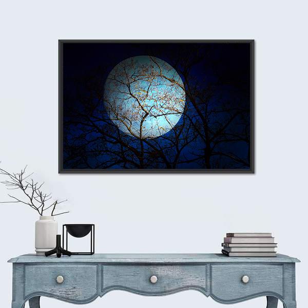 Dry Tree In Dark Night Canvas Wall Art-1 Piece-Floating Frame-24" x 16"-Tiaracle