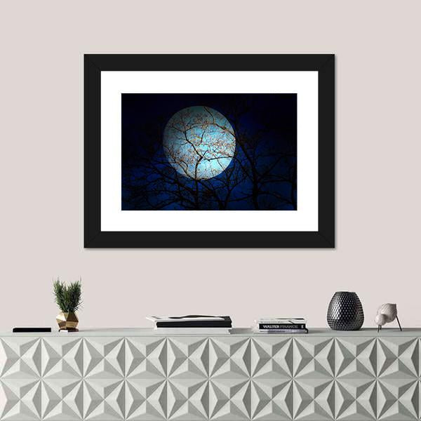 Dry Tree In Dark Night Canvas Wall Art-1 Piece-Framed Print-20" x 16"-Tiaracle