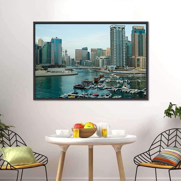 Dubai At Daytime Canvas Wall Art-1 Piece-Floating Frame-24" x 16"-Tiaracle