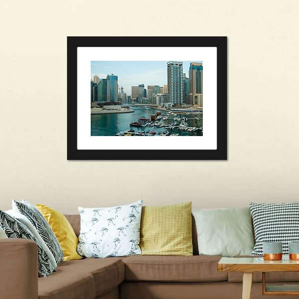 Dubai At Daytime Canvas Wall Art-1 Piece-Framed Print-20" x 16"-Tiaracle