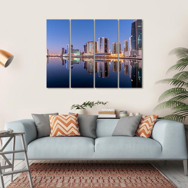 Dubai City Reflection In Canal Canvas Wall Art-4 Horizontal-Gallery Wrap-34" x 24"-Tiaracle