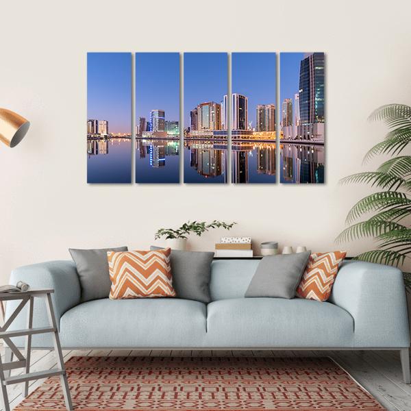 Dubai City Reflection In Canal Canvas Wall Art-5 Horizontal-Gallery Wrap-22" x 12"-Tiaracle