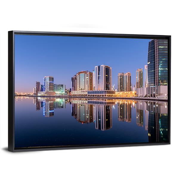 Dubai City Reflection In Canal Canvas Wall Art-5 Horizontal-Gallery Wrap-22" x 12"-Tiaracle