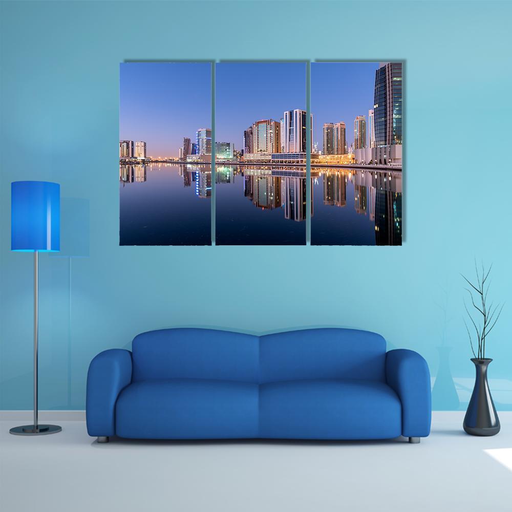Dubai City Reflection In Canal Canvas Wall Art-3 Horizontal-Gallery Wrap-37" x 24"-Tiaracle