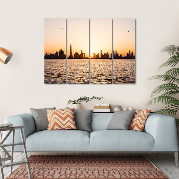 Dubai Cityscape At Sunset Canvas Wall Art-4 Horizontal-Gallery Wrap-34" x 24"-Tiaracle