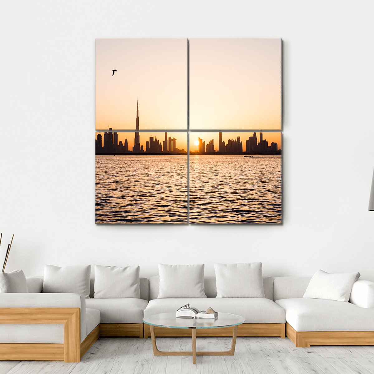 Dubai Cityscape At Sunset Canvas Wall Art-4 Square-Gallery Wrap-17" x 17"-Tiaracle