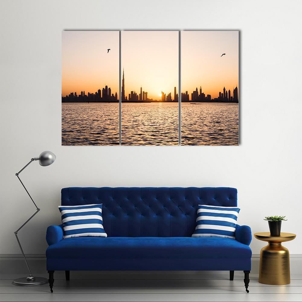 Dubai Cityscape At Sunset Canvas Wall Art-3 Horizontal-Gallery Wrap-37" x 24"-Tiaracle