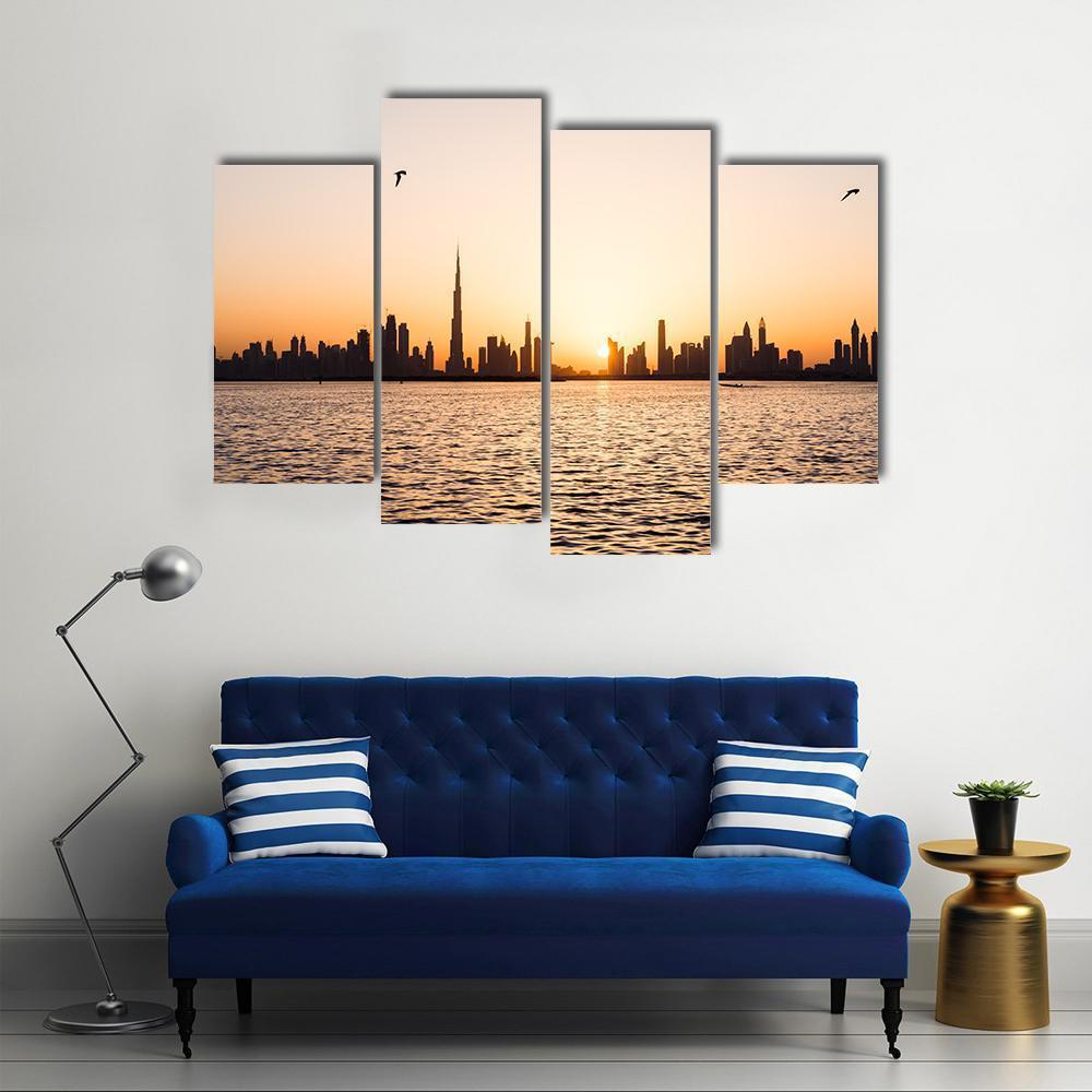 Dubai Cityscape At Sunset Canvas Wall Art-4 Pop-Gallery Wrap-50" x 32"-Tiaracle