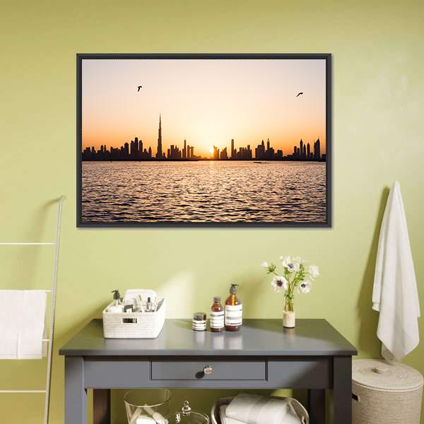 Dubai Cityscape At Sunset Canvas Wall Art-3 Horizontal-Gallery Wrap-25" x 16"-Tiaracle