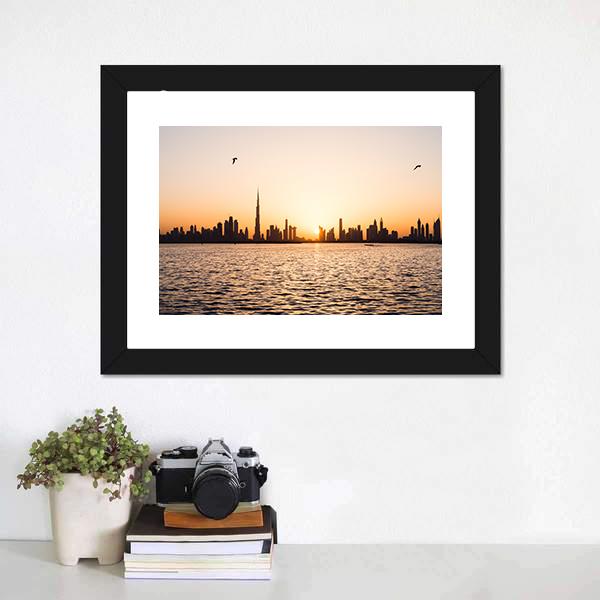 Dubai Cityscape At Sunset Canvas Wall Art-3 Horizontal-Gallery Wrap-25" x 16"-Tiaracle