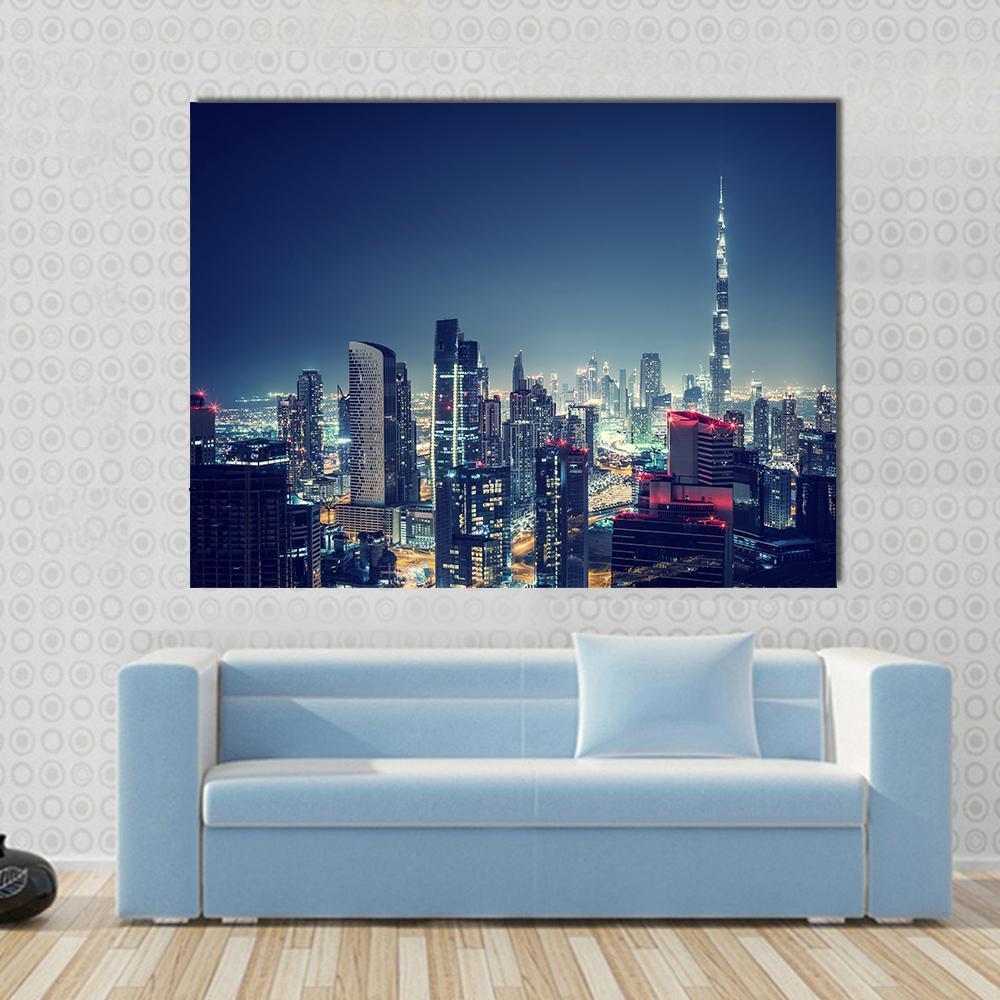 Dubai Cityscape Canvas Wall Art-1 Piece-Gallery Wrap-48" x 32"-Tiaracle