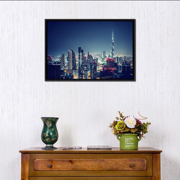 Dubai Cityscape Canvas Wall Art-1 Piece-Floating Frame-24" x 16"-Tiaracle