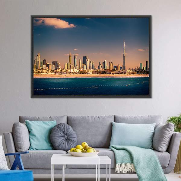Dubai Downtown &amp; Beach Panoramic Canvas Wall Art-1 Piece-36" x 12"-Tiaracle