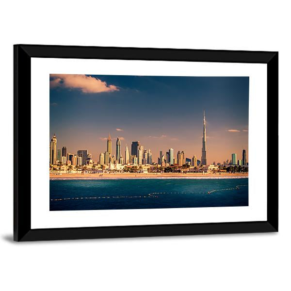Dubai Downtown &amp; Beach Panoramic Canvas Wall Art-1 Piece-36" x 12"-Tiaracle