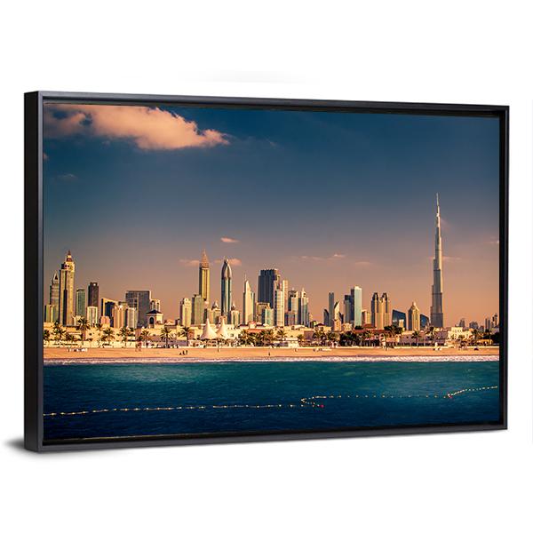 Dubai Downtown &amp; Beach Panoramic Canvas Wall Art-1 Piece-36" x 12"-Tiaracle