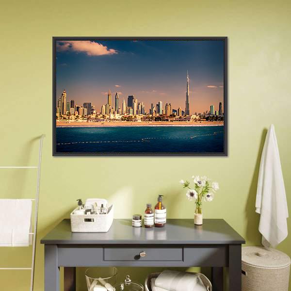 Dubai Downtown &amp; Beach Panoramic Canvas Wall Art-1 Piece-36" x 12"-Tiaracle