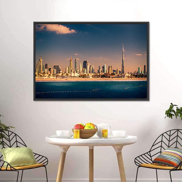 Dubai Downtown &amp; Beach Panoramic Canvas Wall Art-1 Piece-36" x 12"-Tiaracle
